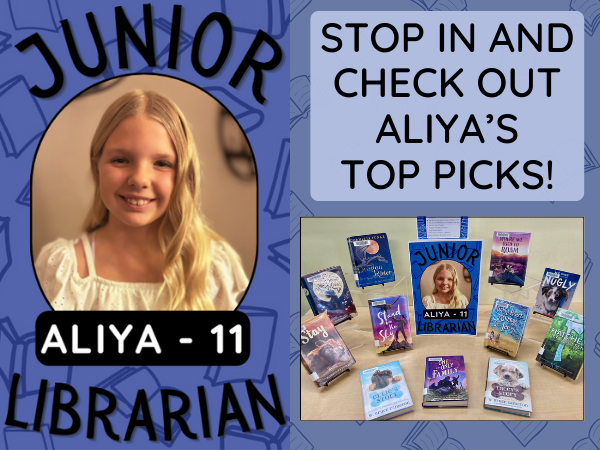 Child with name and age shown with books picked out for their display