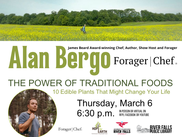 alan bergo walking through a meadow with a line of trees and sky behind him close up of bergo carrying a foraging bag