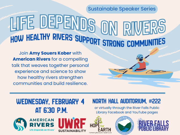 cream background cartoon river and kayaker white and blue lettering